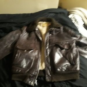 Vintage brown leather Scott bros bomber jacket